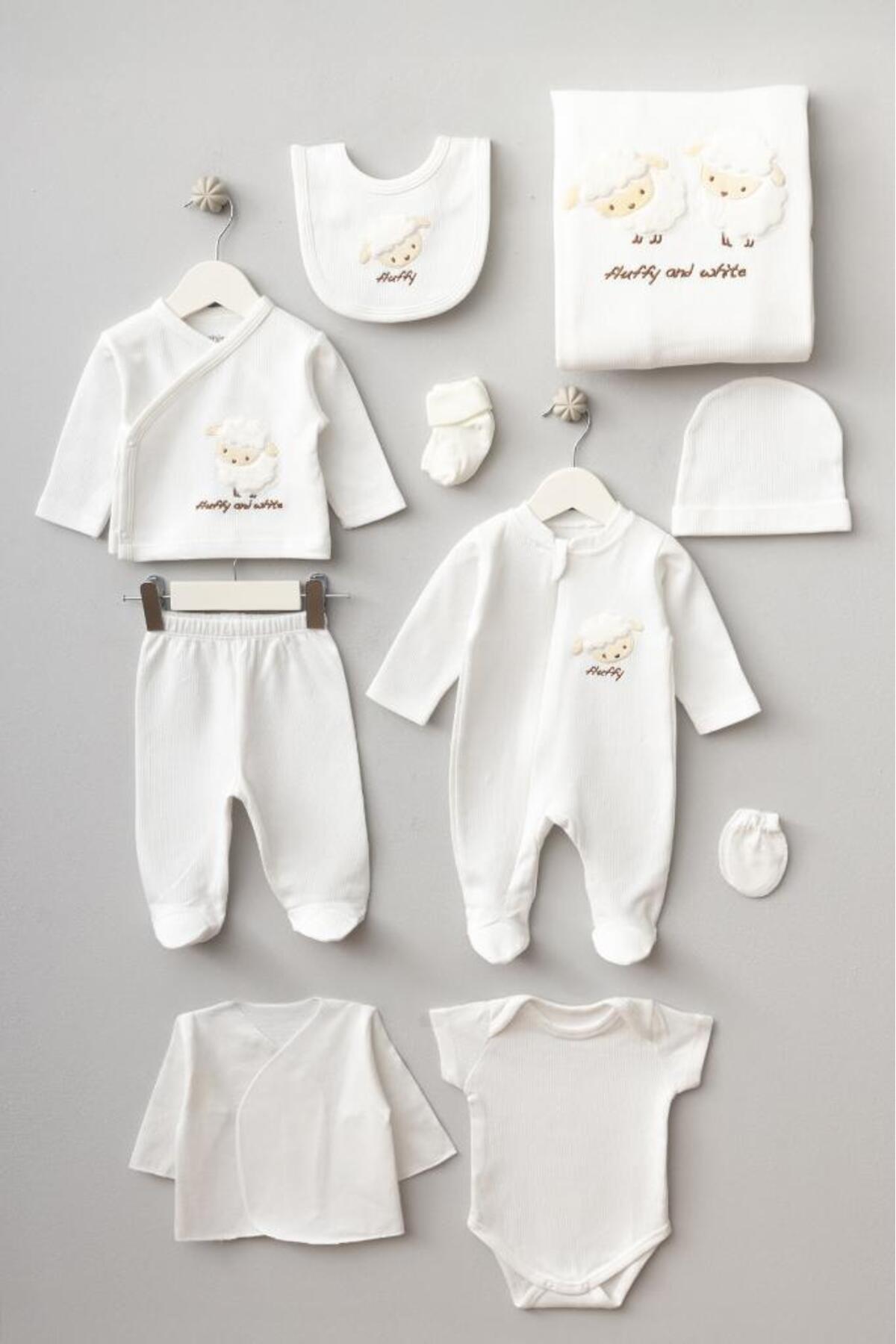 Cute Lamb Patterned 10-Piece Newborn Newborn Hospital Pack 100% Cotton Snapsuit Set