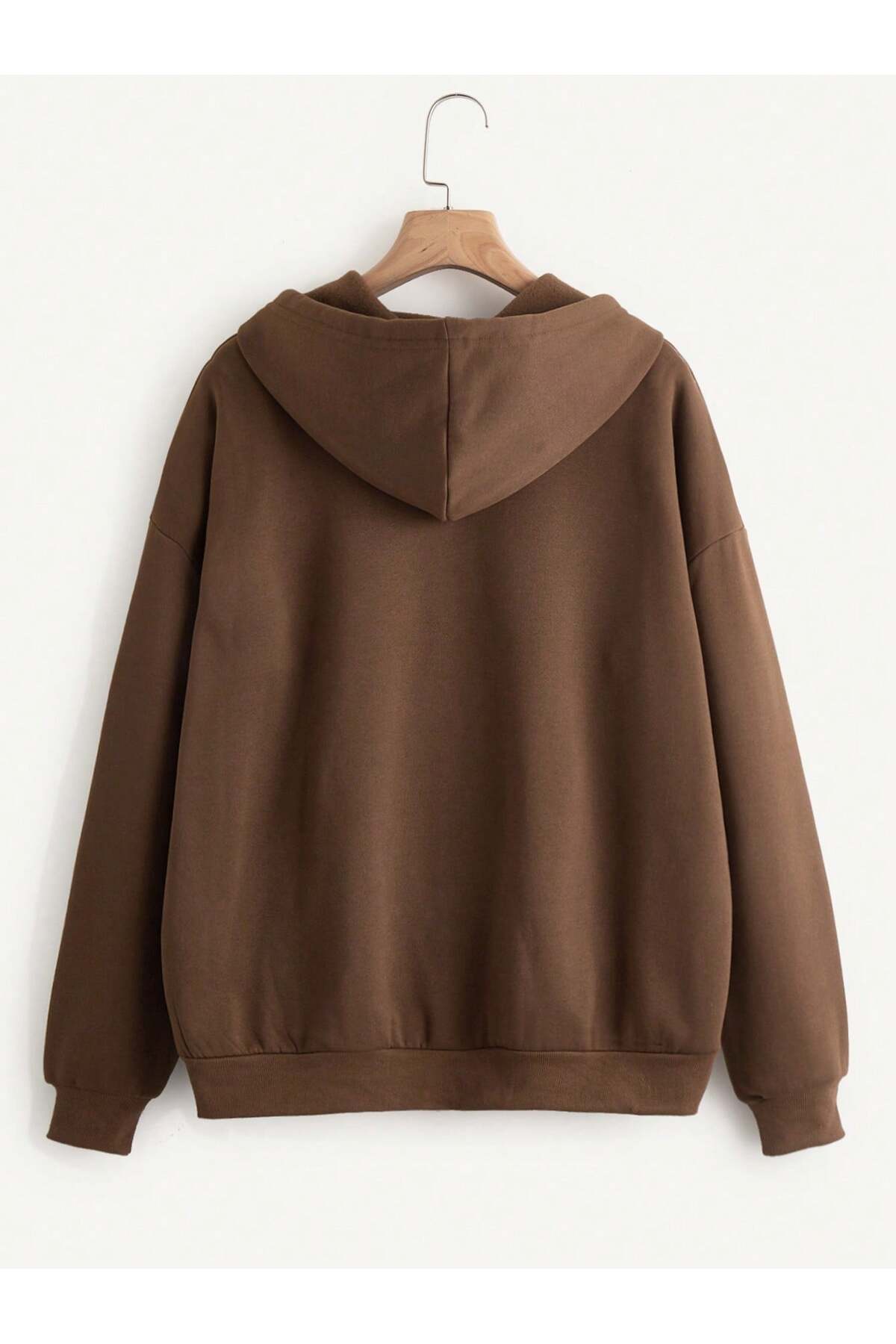 MODAGEN Unisex Kapüşonlu Fermuarlı Kahverengi Hırka Bisiklet Yaka Siyah Sweatshirt Takım görsel 3