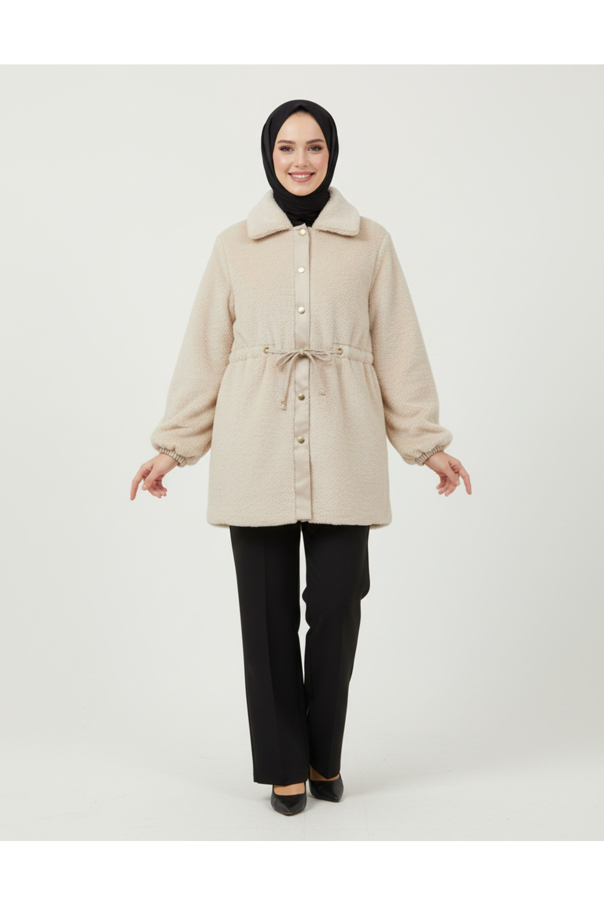 BENAHOLL Bemesia Beli Sıkmalı Çıtçıtlı Peluş Kaban-BN8599 Taş