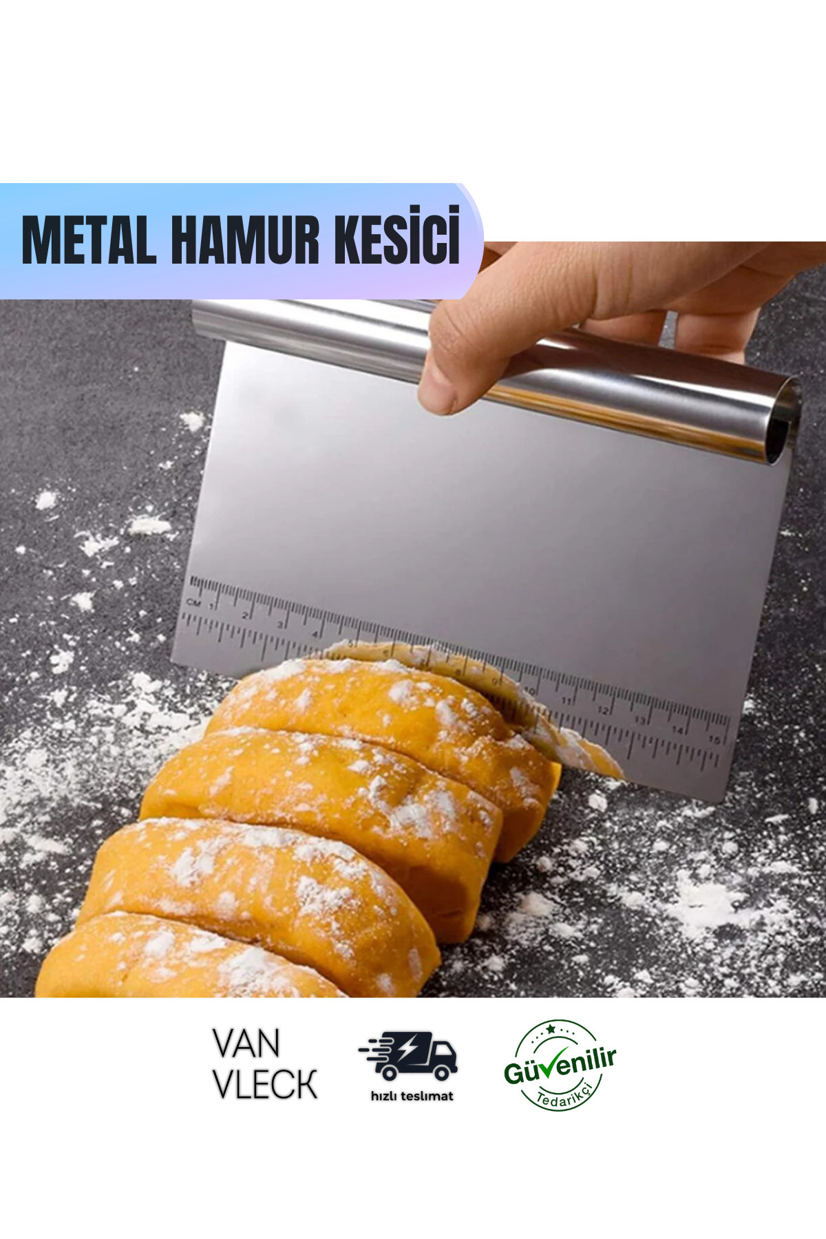 VAN VLECK Paslanmaz Çelik Hamur Kesme Spatulası – Ölçü İşaretli, Pasta Hamuru Kesici ve Kazıyıcı