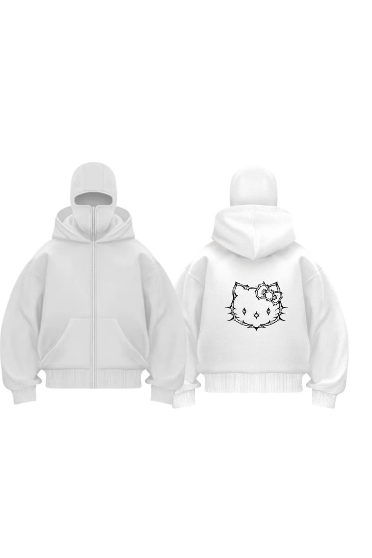 Gofeel Beyaz Maskeli ''Kitty' Unisex Kapüşonlu Hırka — سفید helokxx1