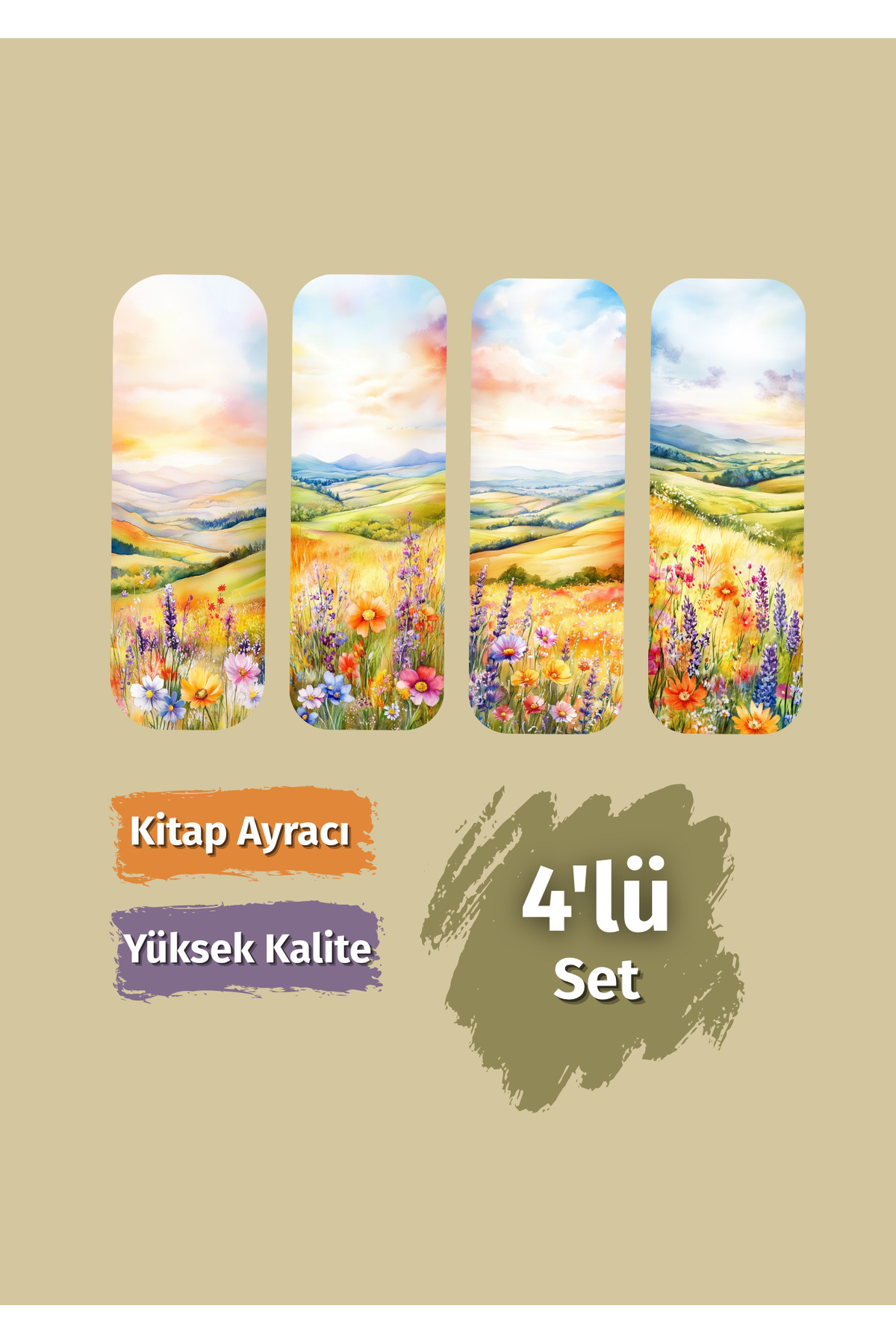 VORACRAFT 4'lü Çiçek Tarlası Manzara Temalı Kitap Ayracı UCB010