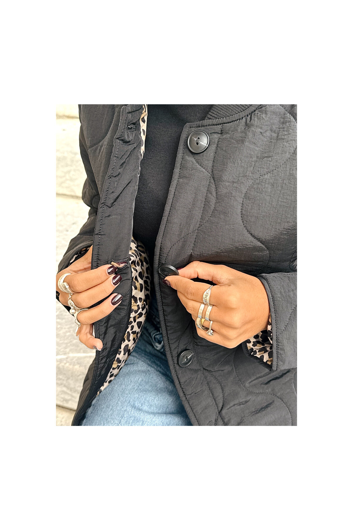 ONLY  Onlsalsa Leo Jacket Cs Otw Kadın İçi Leopar Astarlı Kapitone Tarz Mont 15357514 - Görsel 6