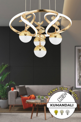 Dekorluna Octavia Kumandalı 3 Renk Işık Özellikli Dimmerli Modern Gold Kaplam...