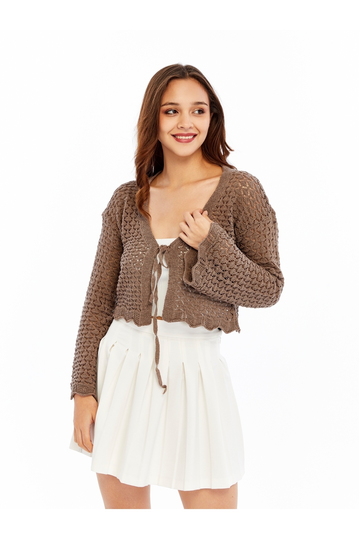 MA ananas  Ajurlu İp Bağlamalı Kısa Hırka