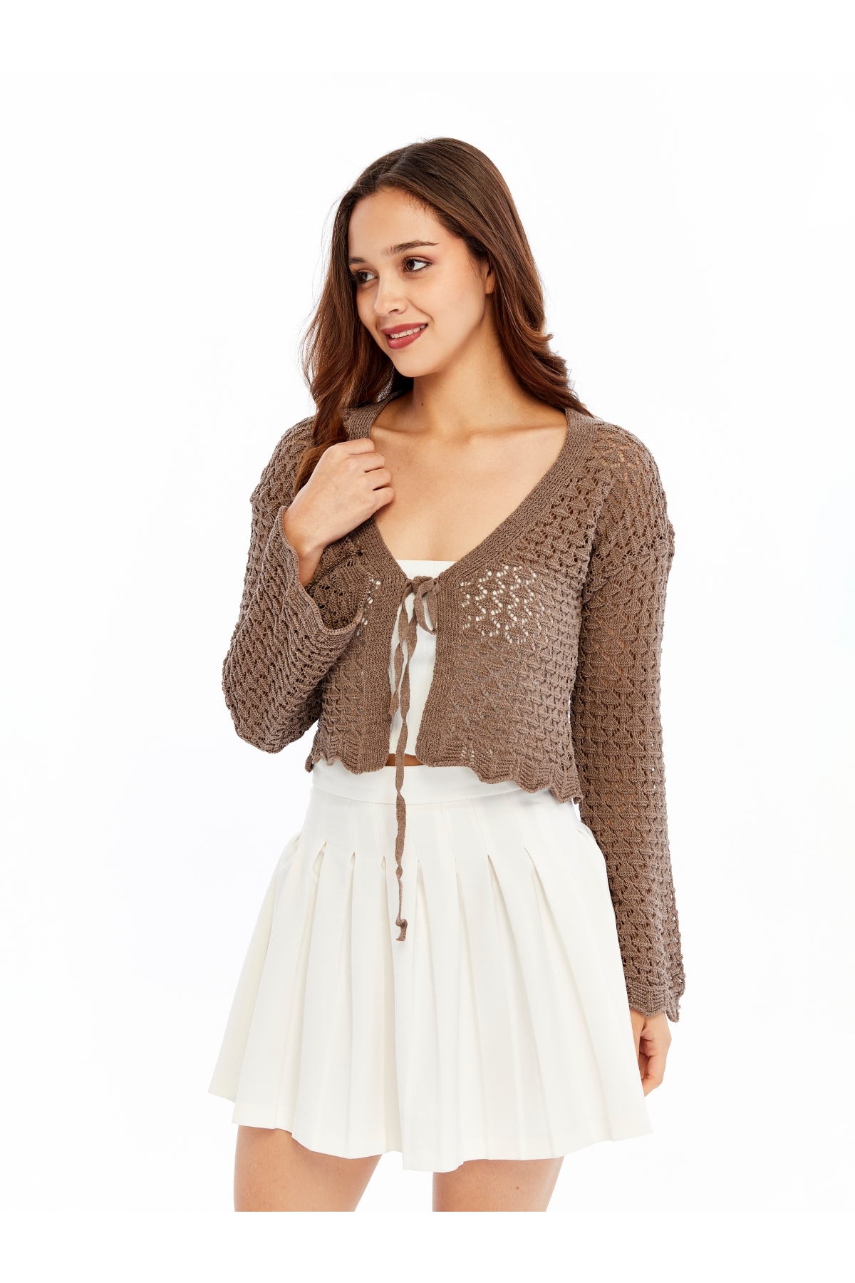 MA ananas  Ajurlu İp Bağlamalı Kısa Hırka - Görsel 3