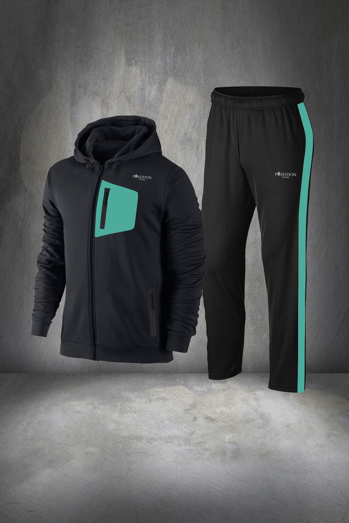 POSEIDON STORM Büyük Beden Erkek Siyah Rahat Özel Supra Penye Ön Cepli Eşofman Takımı 4-10XL