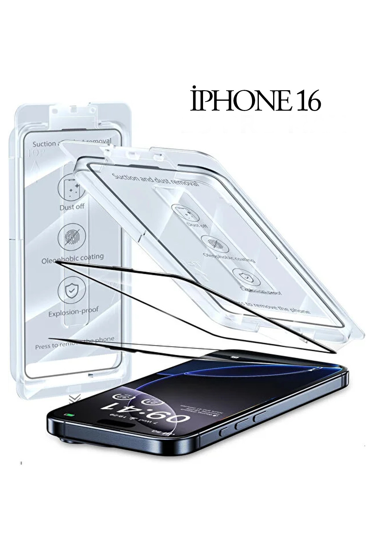 KVK PRİVACY iPhone 16 Uyumlu Kolay Kurulum Aparatlı Tam Kaplayan Cam Ekran Koruyucu