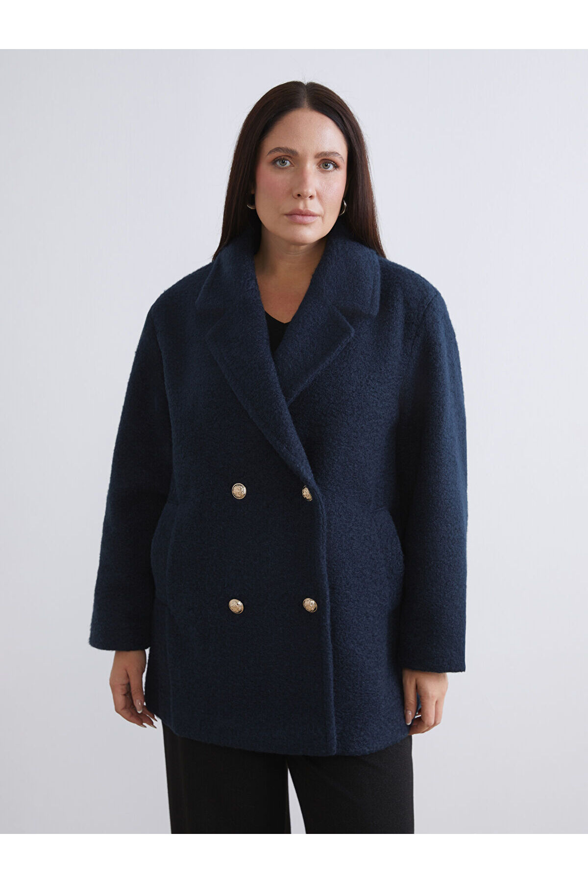 LC Waikiki  LCW Kruvaze Yaka Oversize Kadın Kaşe Kaban (W5) - Görsel 2