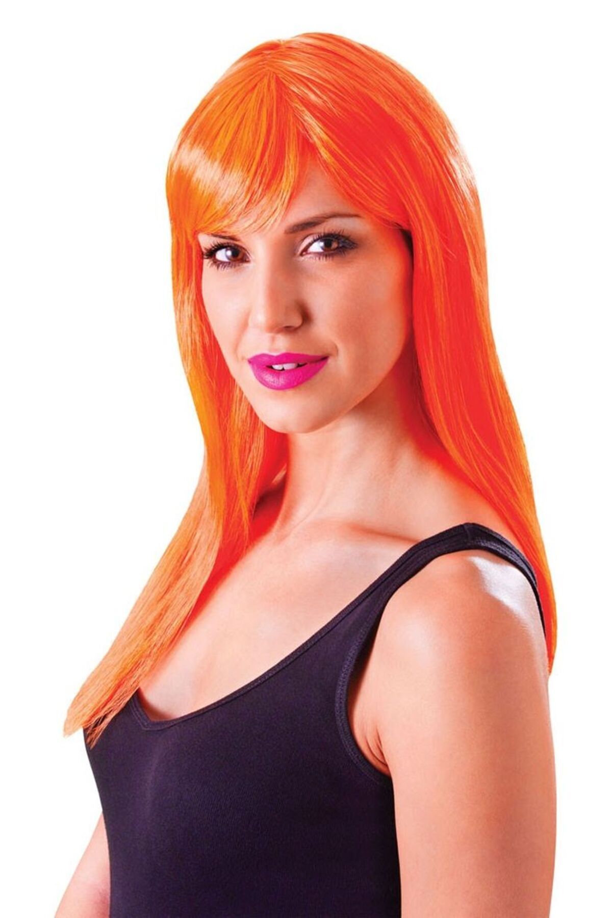Skygo Turuncu Renk Uzun Düz Parti Peruğu