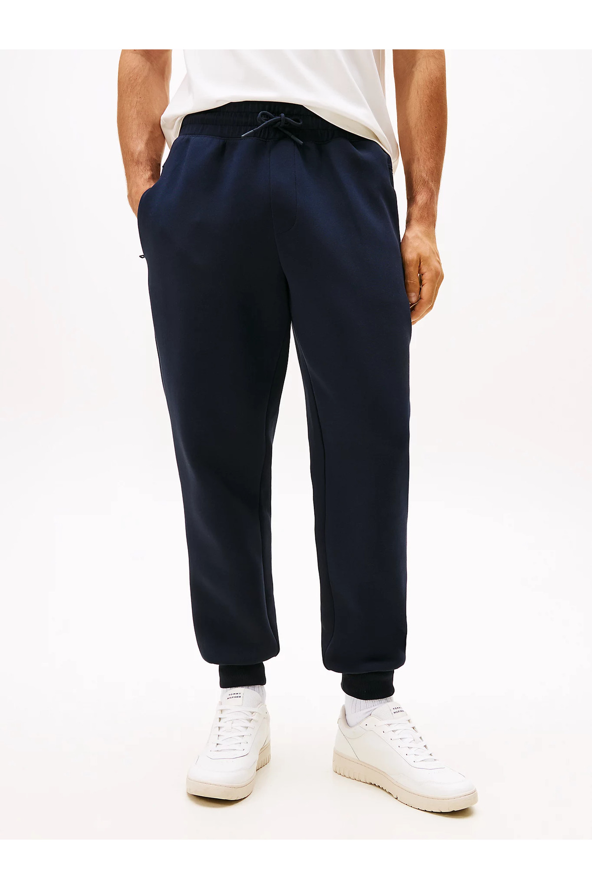 تامی هیلفیگر شلوار ورزشی مردانه نخی سرمه‌ای سایز معمولی با کمر کشی و سرآستین‌های کشی MW0MW41357-DW5