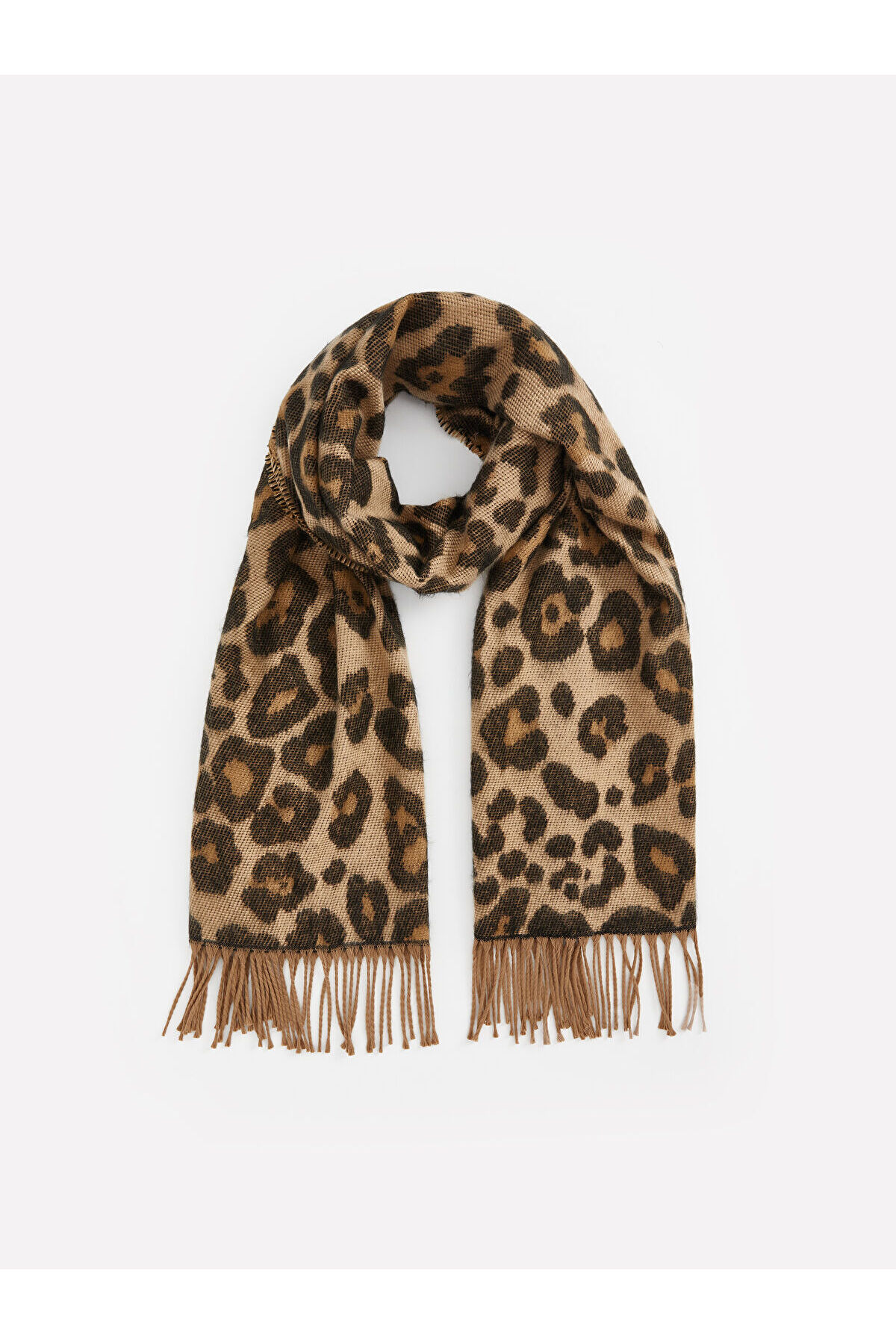 LC Waikiki LCW ACCESSORIES Bej Leopar Desenli Püsküllü Kadın Atkı