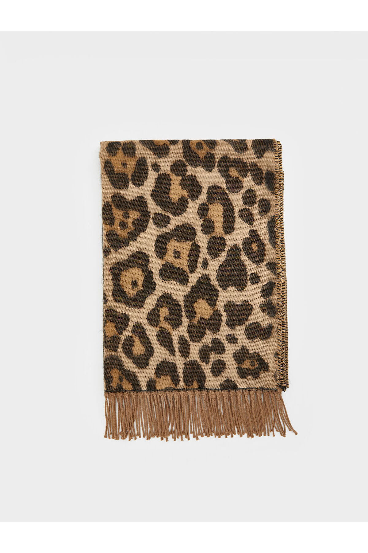 LC Waikiki LCW ACCESSORIES Bej Leopar Desenli Püsküllü Kadın Atkı görsel 2