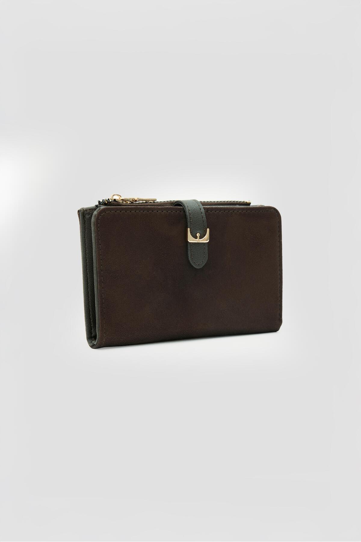 Shule Bags  Kemerli Alpha Cüzdan Süet Kahve - Görsel 6