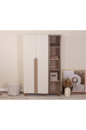 DONACO İtra 3 Kapaklı Gardırop – Krem Gövde, Krem Lake Camlı Kapak