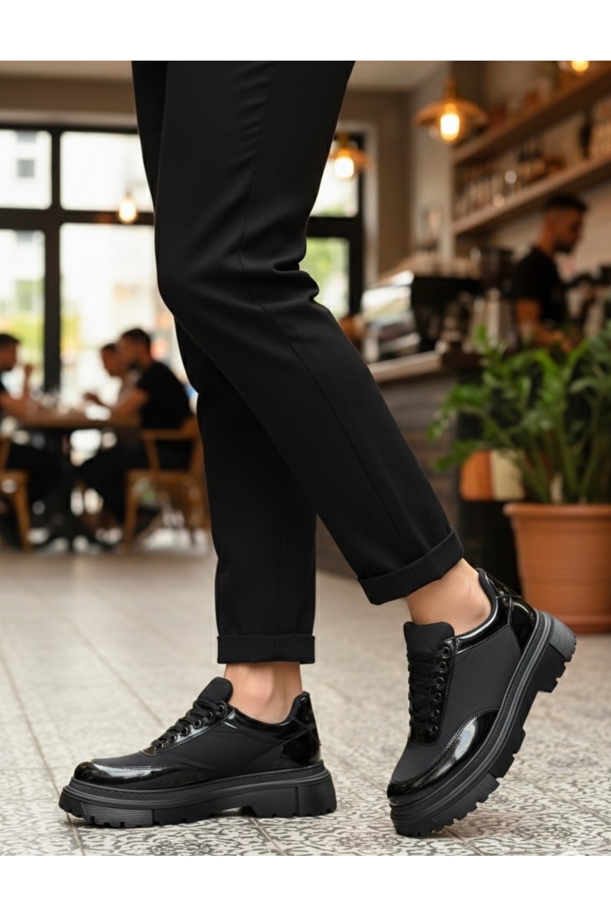 BOA  BA0243 Bağcıklı Rugan Paraşüt Detaylı Yüksek Siyah Taban Erkek Ayakkabı - Görsel 2