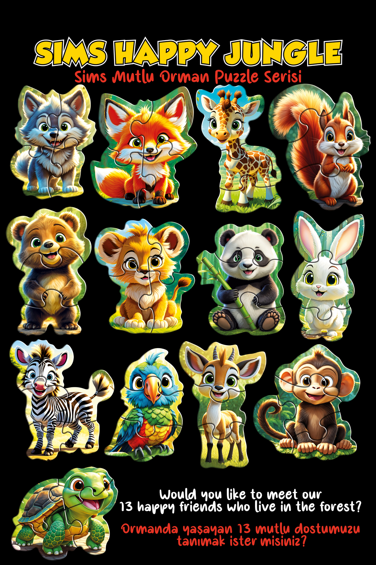 Sims Puzzle Bebekler İçin İlk Puzzle Yapboz Baby Orman - 1 Yaş Üstü Montessori Eğitici Oyuncak fotoğrafı 5 (önizleme)