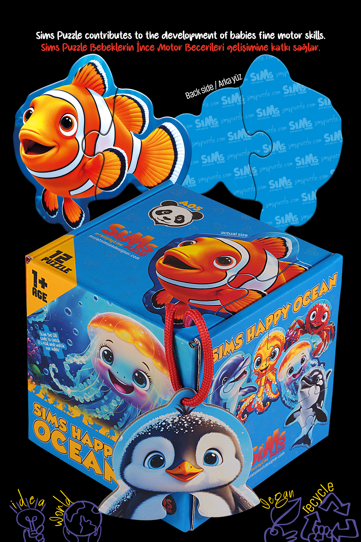 Sims Puzzle Bebekler İçin İlk Puzzle Yapboz Baby Okyanus - 1 Yaş Üstü Montessori Eğitici Oyuncak fotoğrafı 4 (önizleme)