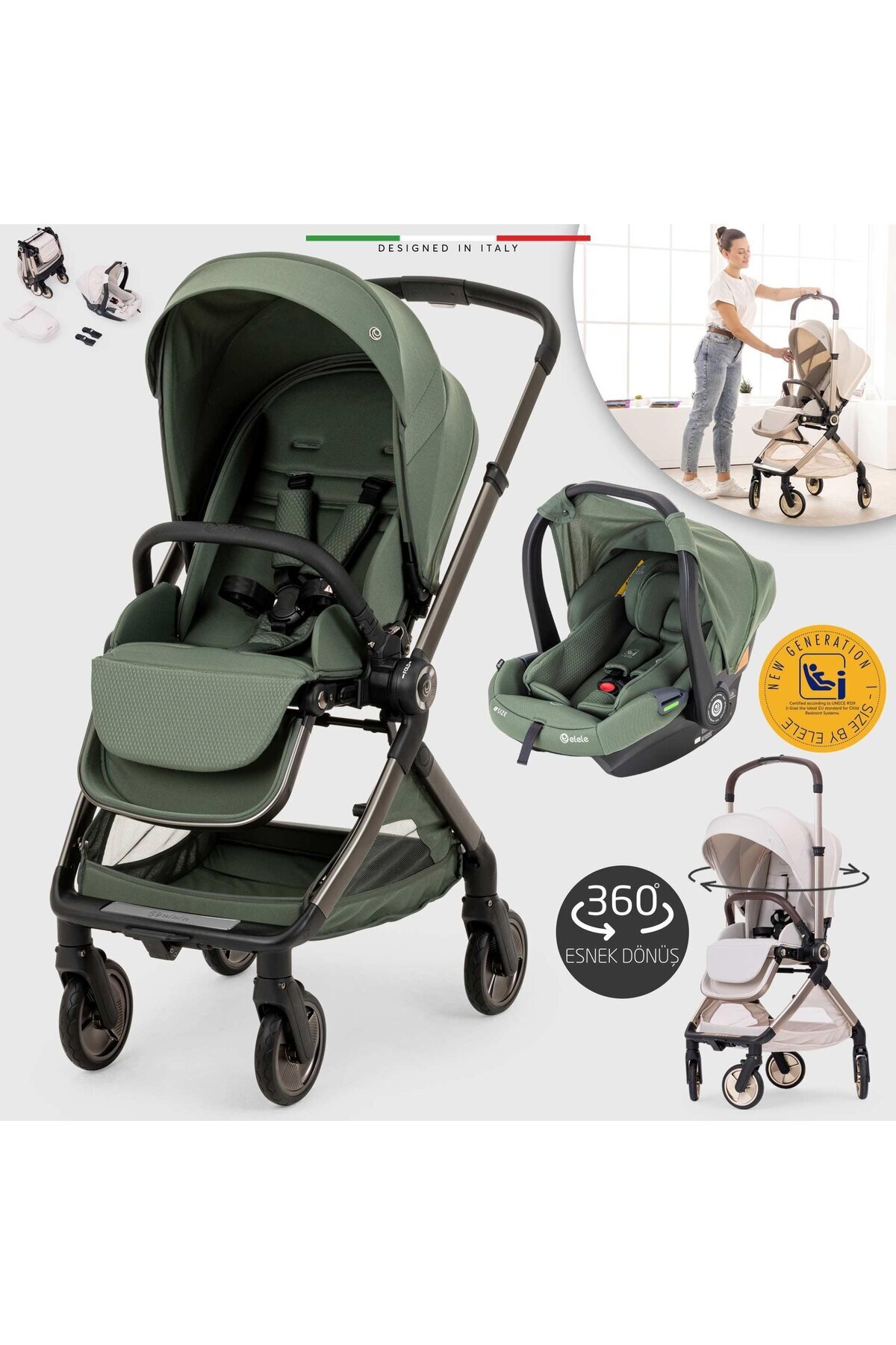 Elele Rotabile Premium Travel Sistem Bebek Arabası Yeşil