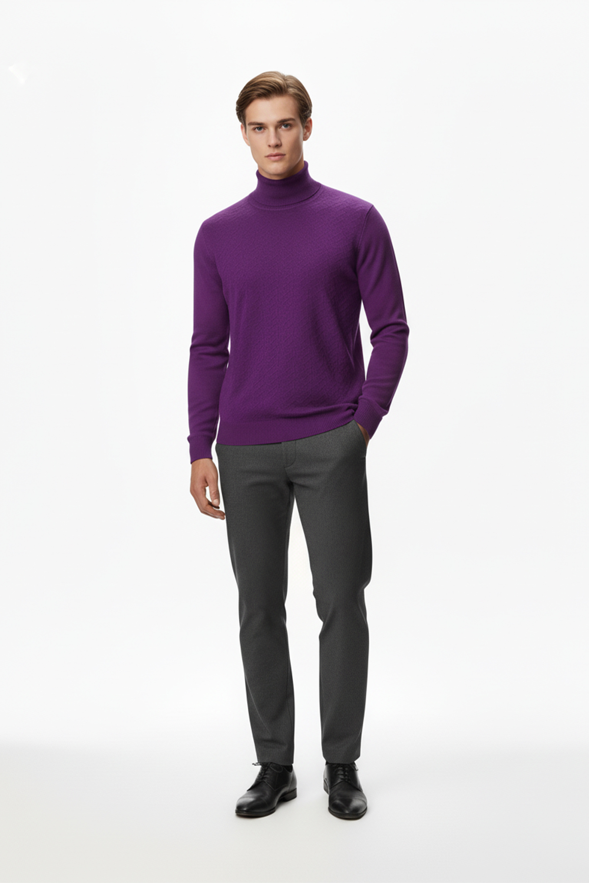 Erkek Balıkçı Yaka Regular Fit Kazak — بنفش T-208-06 — تصویر 2 از 4