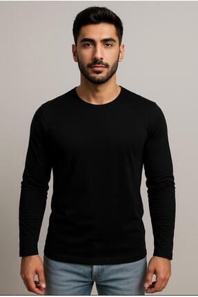 AXXEL Erkek Siyah Pamuklu Likralı Süprem Uzun Kollu T-shirt-D240