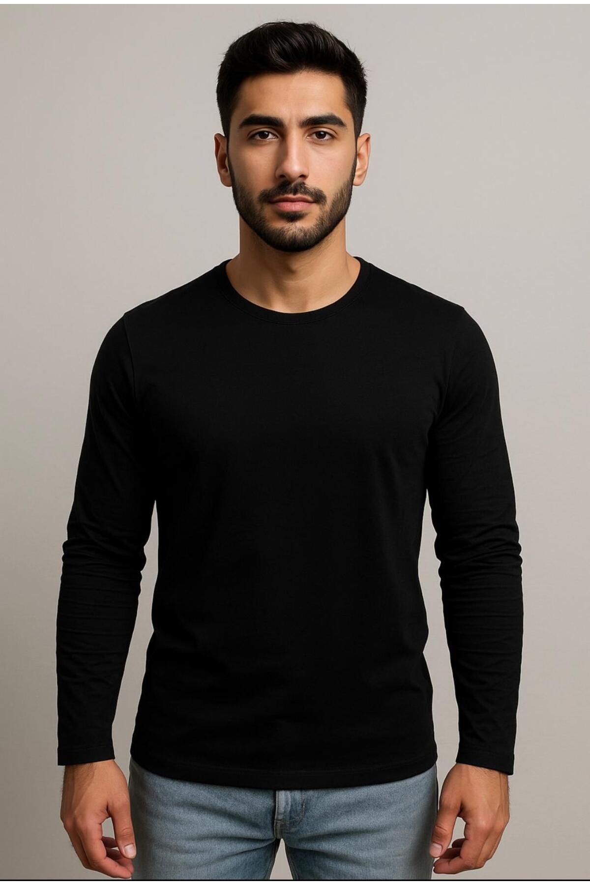 Men's Black Cotton Lycra Single Jersey Long Sleeve T-shirt-D240
