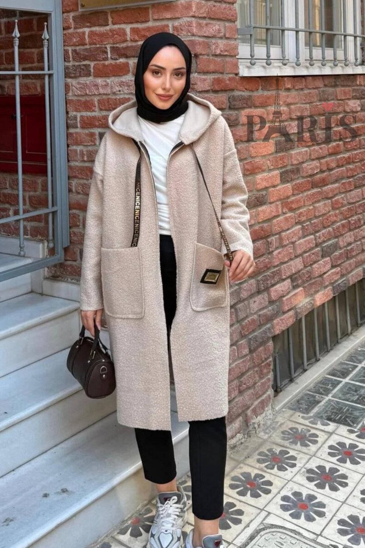 TrendParis  Fermuarlı Çift Cepli Buklet Kaban