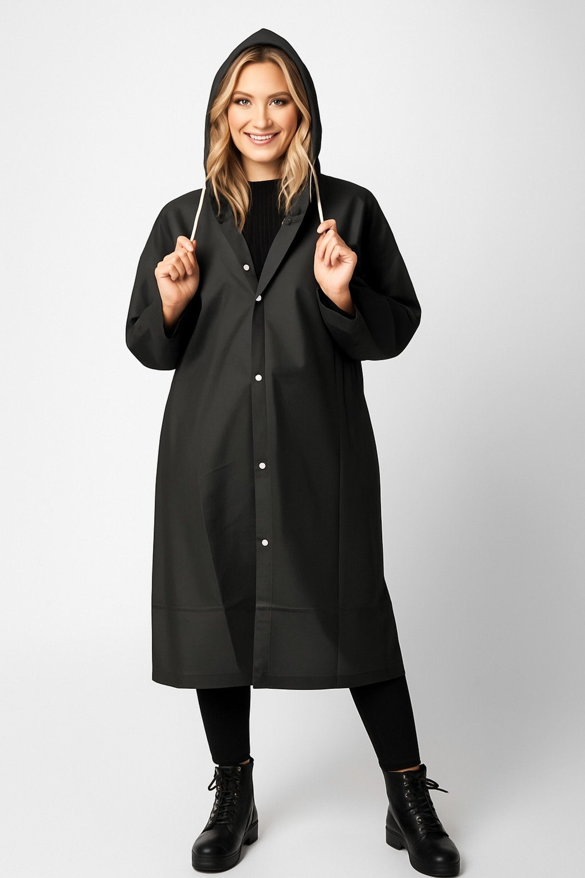 Unisex Su Geçirmez Kapüşonlu Siyah Yağmurluk | Boy 120 cm – En 70 cm — مشکی 2110251432