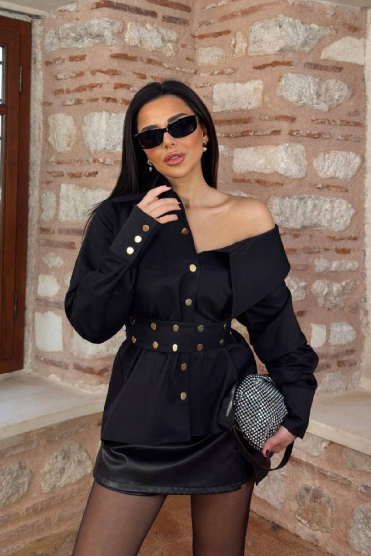 cemo  KADIN ARTiZON GENİŞ YAKA BELİNDE KUŞAK GÖMLEK - Görsel 2