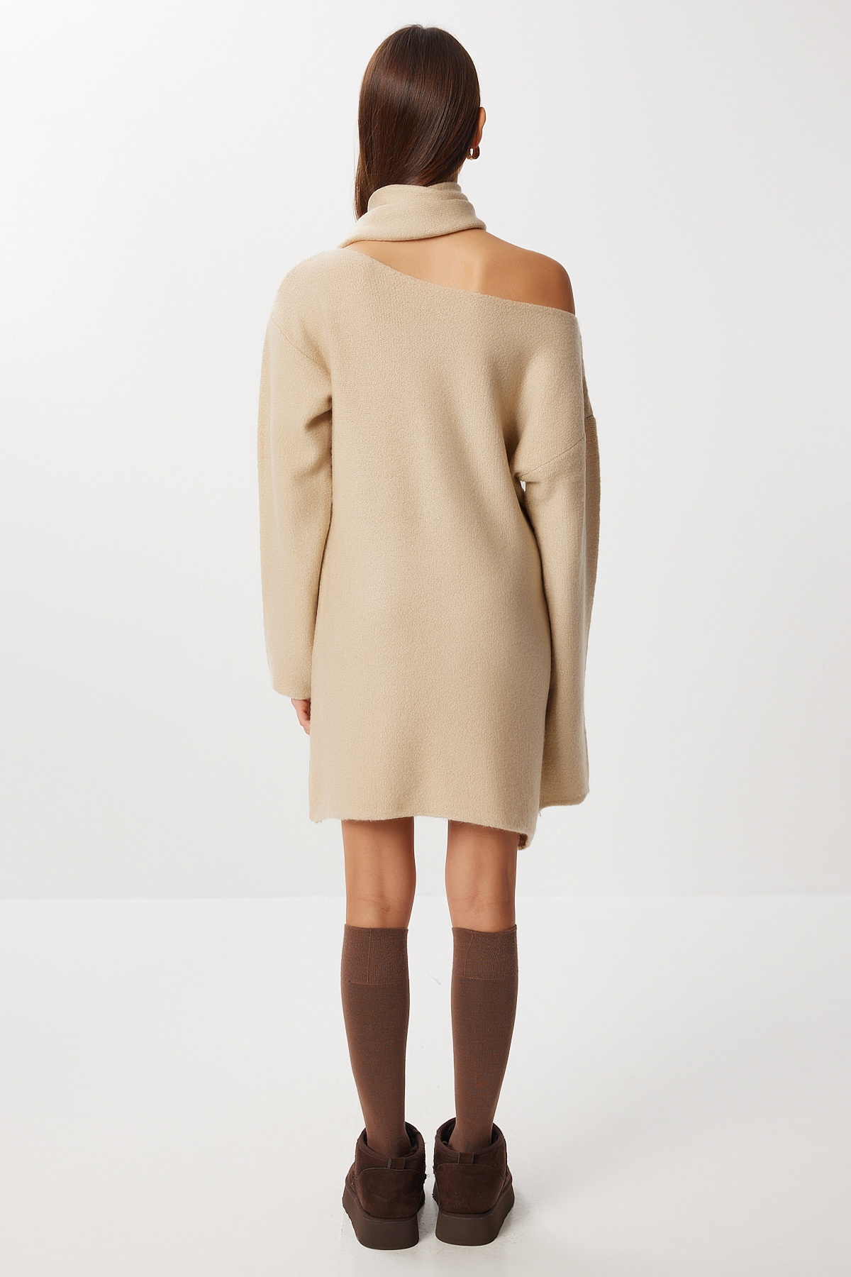 Lovelyİstanbul  Atkı Detaylı Triko Kazak LKİ0052 BEJ - Görsel 7