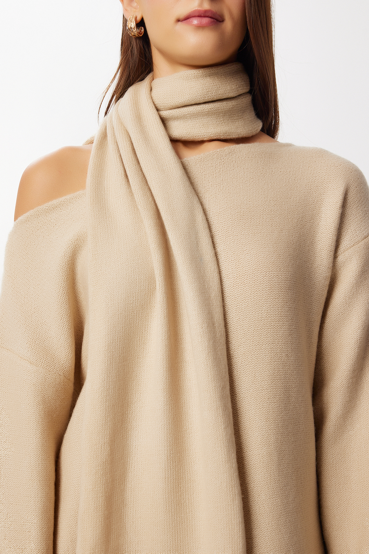 Lovelyİstanbul  Atkı Detaylı Triko Kazak LKİ0052 BEJ - Görsel 5