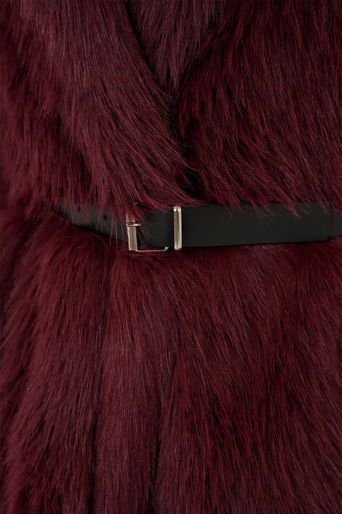 Bigdart  Kadın Kemerli Oversize Kürklü Kaban 9156 - Bordo - Görsel 5