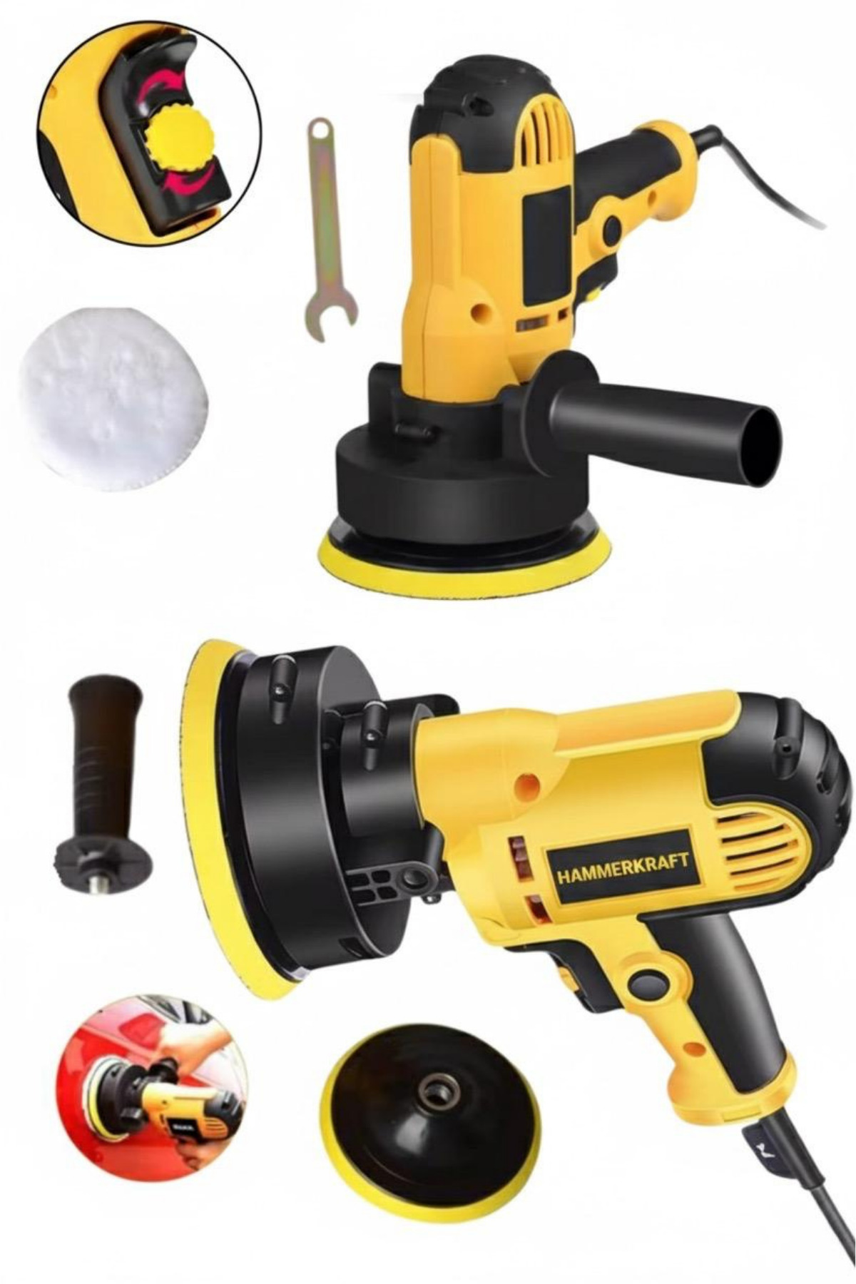 HAMMERKRAFT 125 Mm 6 Kademe Devir Ayarlı Dik Polisaj Halı Koltuk Yıkama Pasta Cila Zımpara Polisaj Makinesi