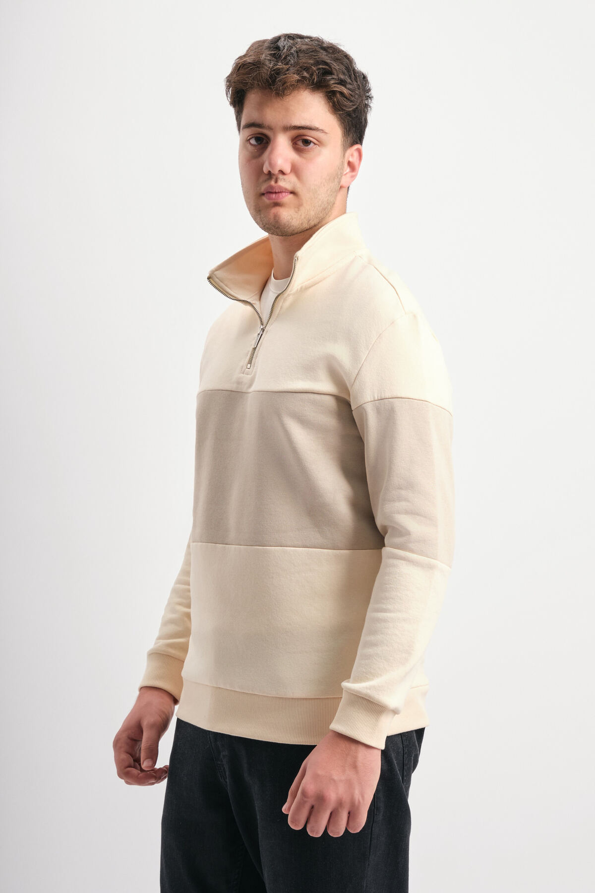 WE AND ME  Regular Fit Yarım Fermuarlı Dik Yaka Renk Bloklu Sweatshirt - Görsel 3