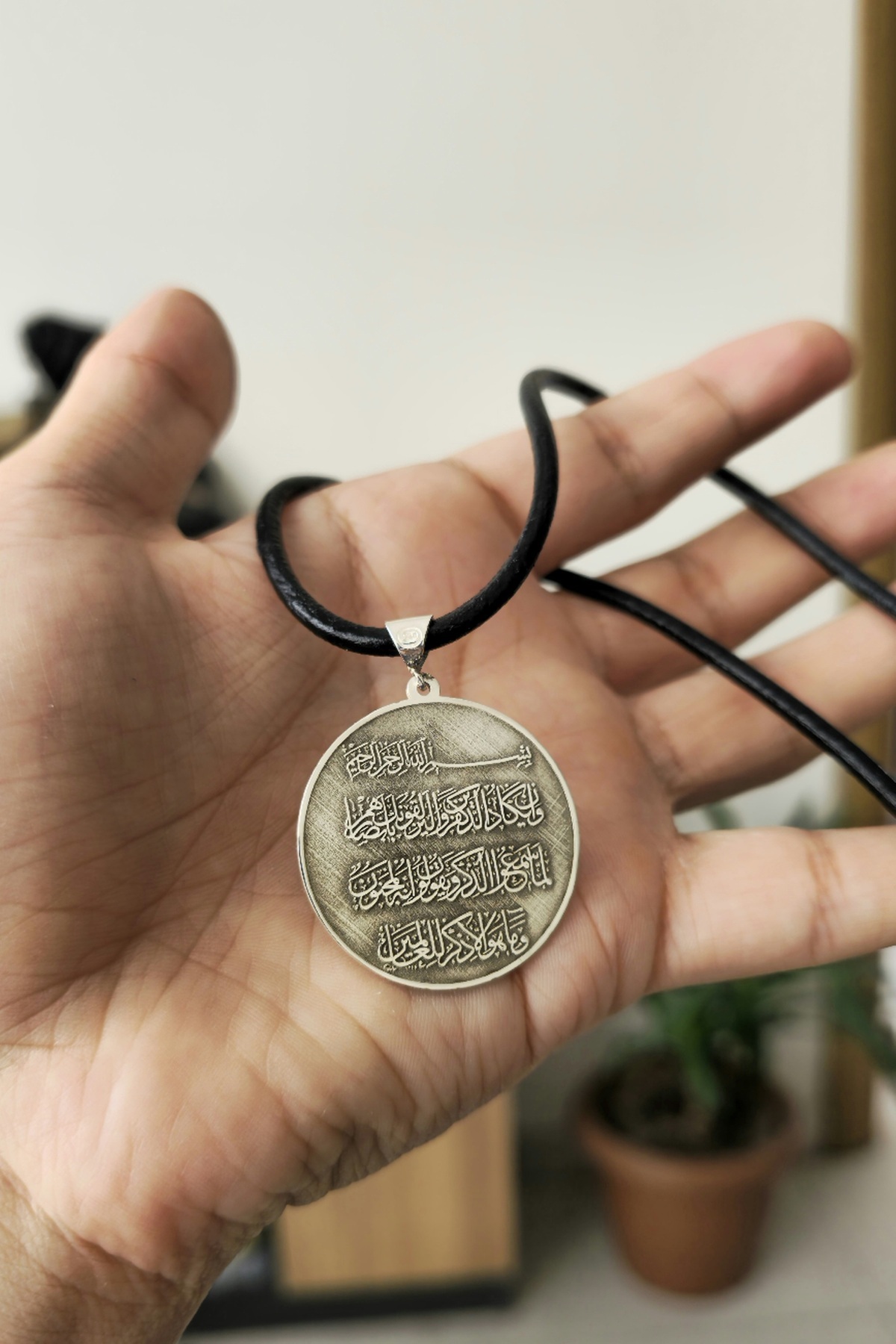 925 Ayar Gümüş Deri Kordonlu Nazar Duası Kolye - 40 cm