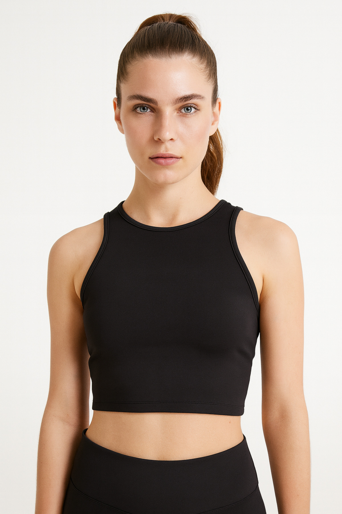 TWINTICKS Siyah Kadın Yoga Pilates Sporcu Üstü, Polyamid Kumaşlı Altın Lotus Desenli Crop Atlet görsel 3