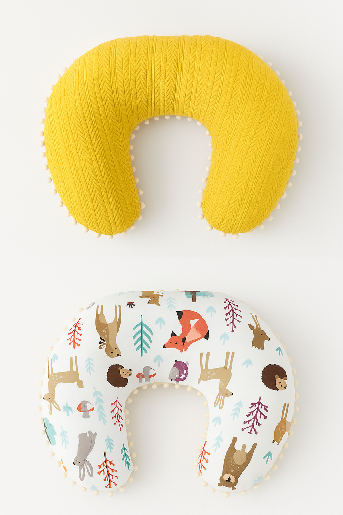 CherryPie Hardal Örgü ve Orman Tasarım Ponponlu Emzirme Yastığı - Destek Minderi (ÇİFT TARAFLI 1 ADET )