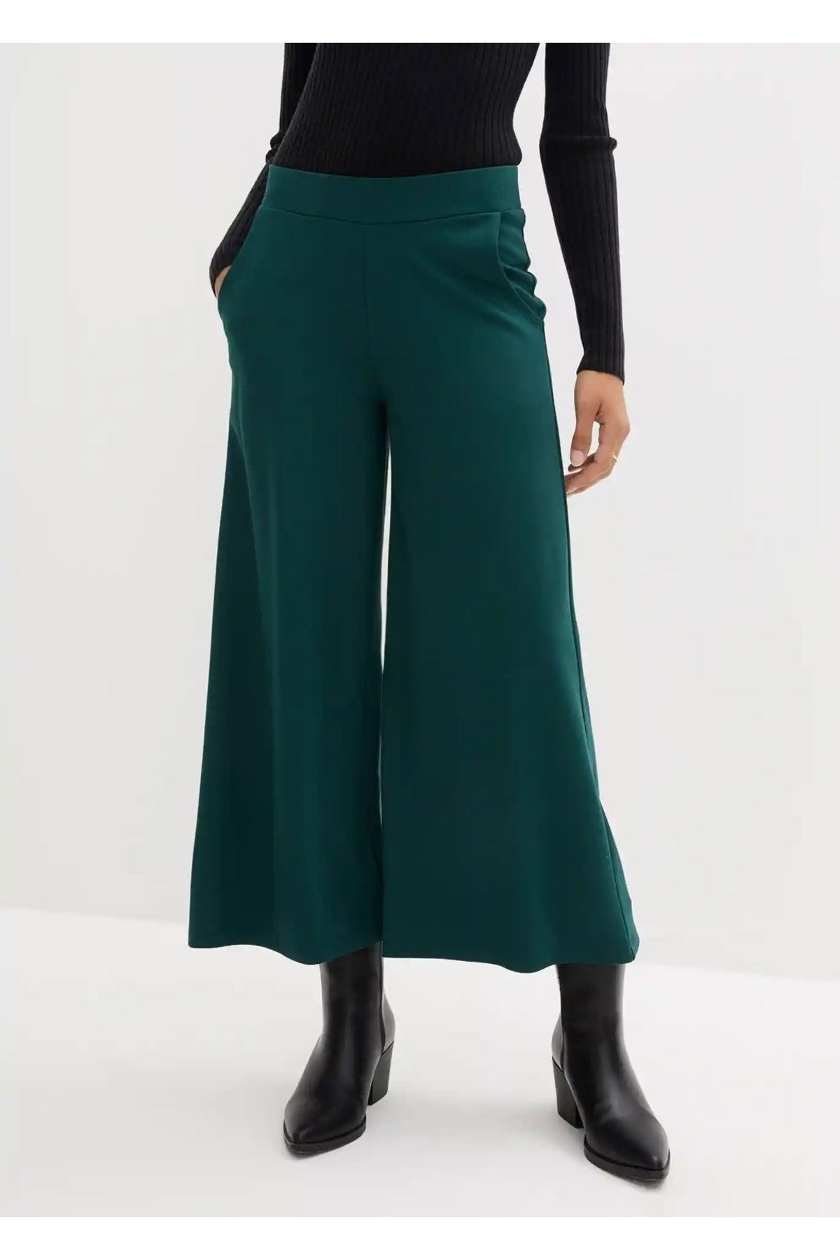 Elegant Yeşil dokuma kışlık Büyük beden likralı full esnek pantolon