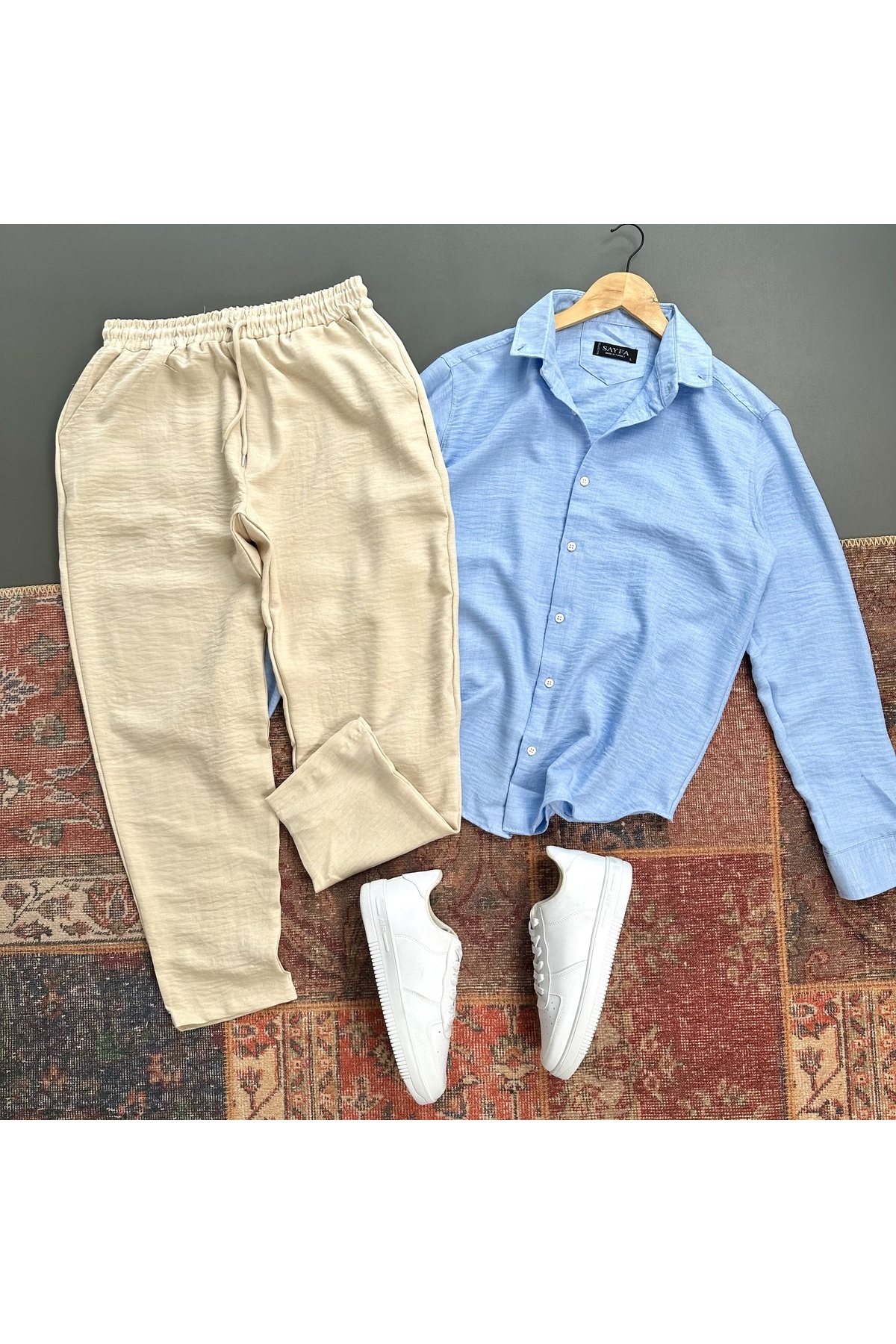 tiggirmoda Erkek Krinkıl Keten Gömlek Pantolon Takım