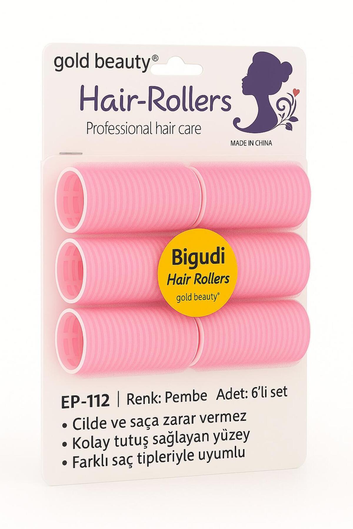 Gold Beauty Sünger Bigudi 6'Adet Orta Boy Cırtlı Bigudi Çap: 4cm & Hair Rollers Saç Bigudisi