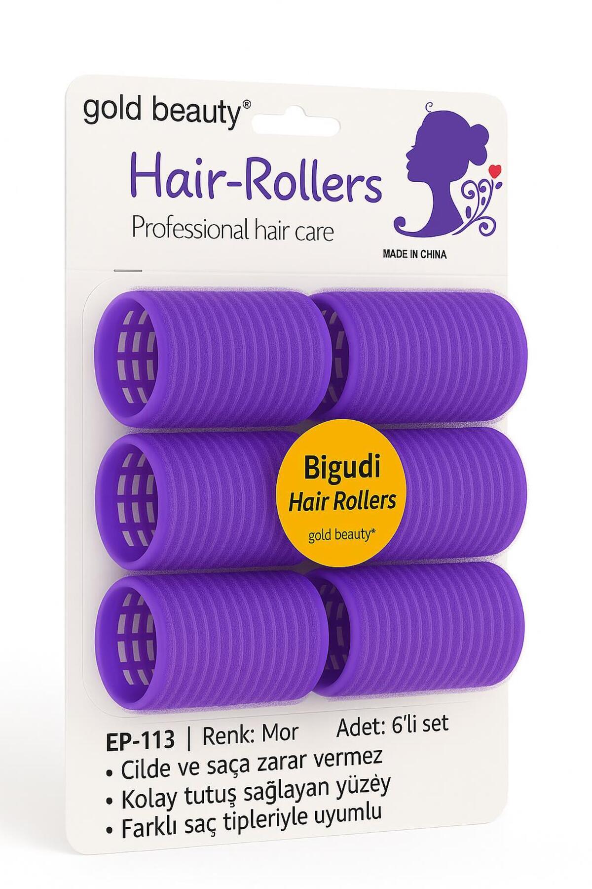 Gold Beauty Sünger Bigudi 6'Adet Büyük Boy Cırtlı Bigudi Çap: 5cm & Hair Rollers Saç Bigudisi