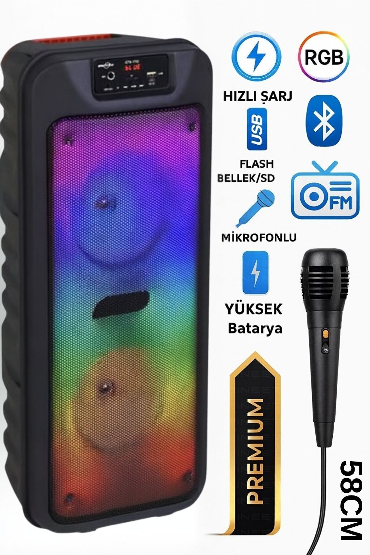 Zineets Işıklı Büyük Boy Party Box Bluetooth Hoparlör Taşınabilir Şarjlı Ses Sistemi Radyolu Karaoke Mic