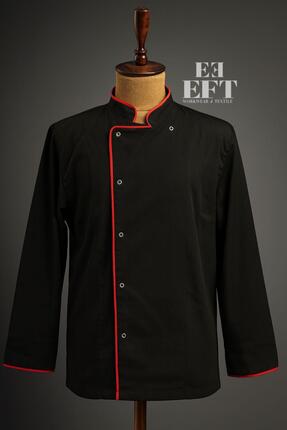 EFT Siyah Aşçı Ceketi Kırmızı Biyeli