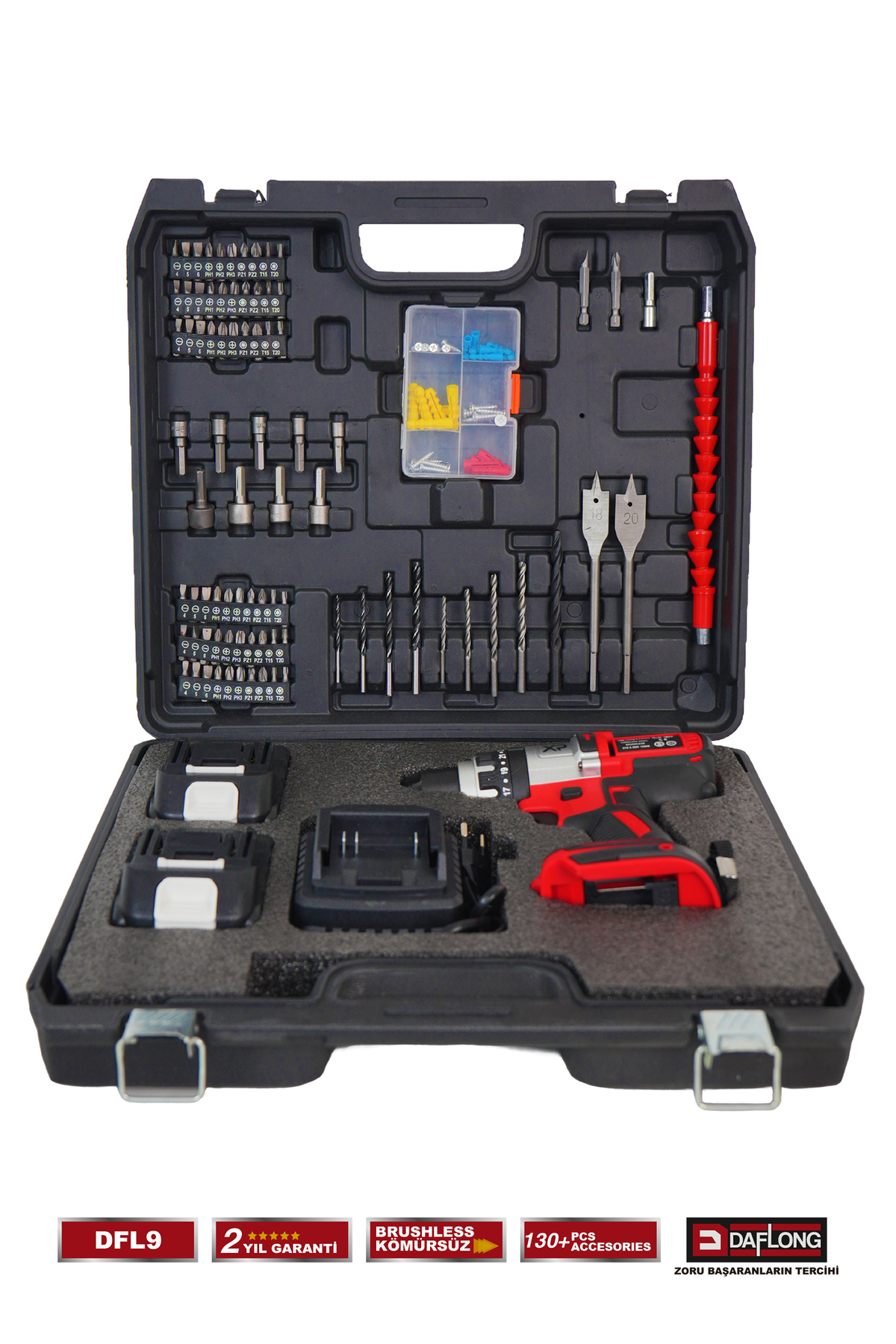 Daflong KÖMÜRSÜZ ÇELİK MANDREN 21V 13MM KÖMÜRSÜZ ŞARJLI DARBELİ