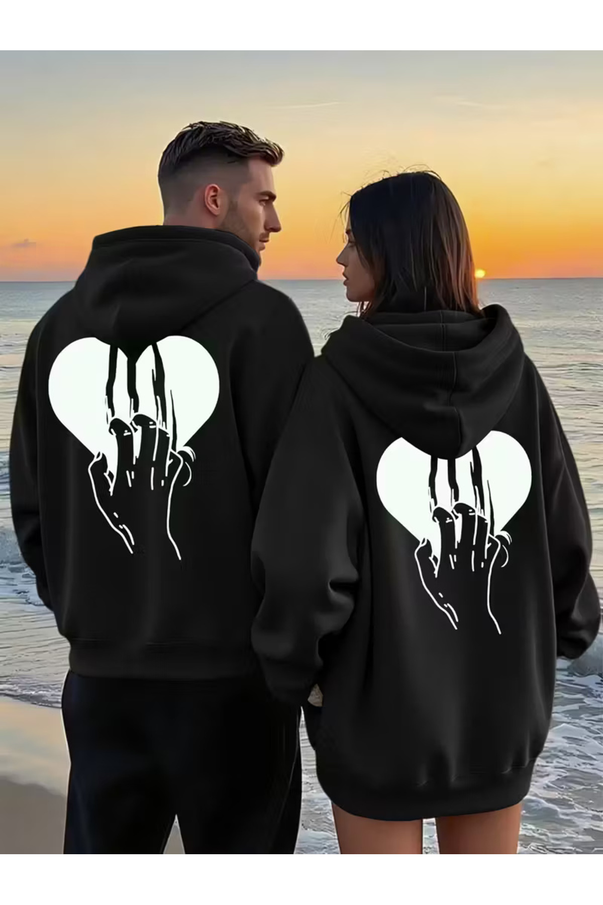 Sevgili Çift Kombini 2’li Kalp ve Pençe Desenli Unisex Sweatshirt – Cool Street Style