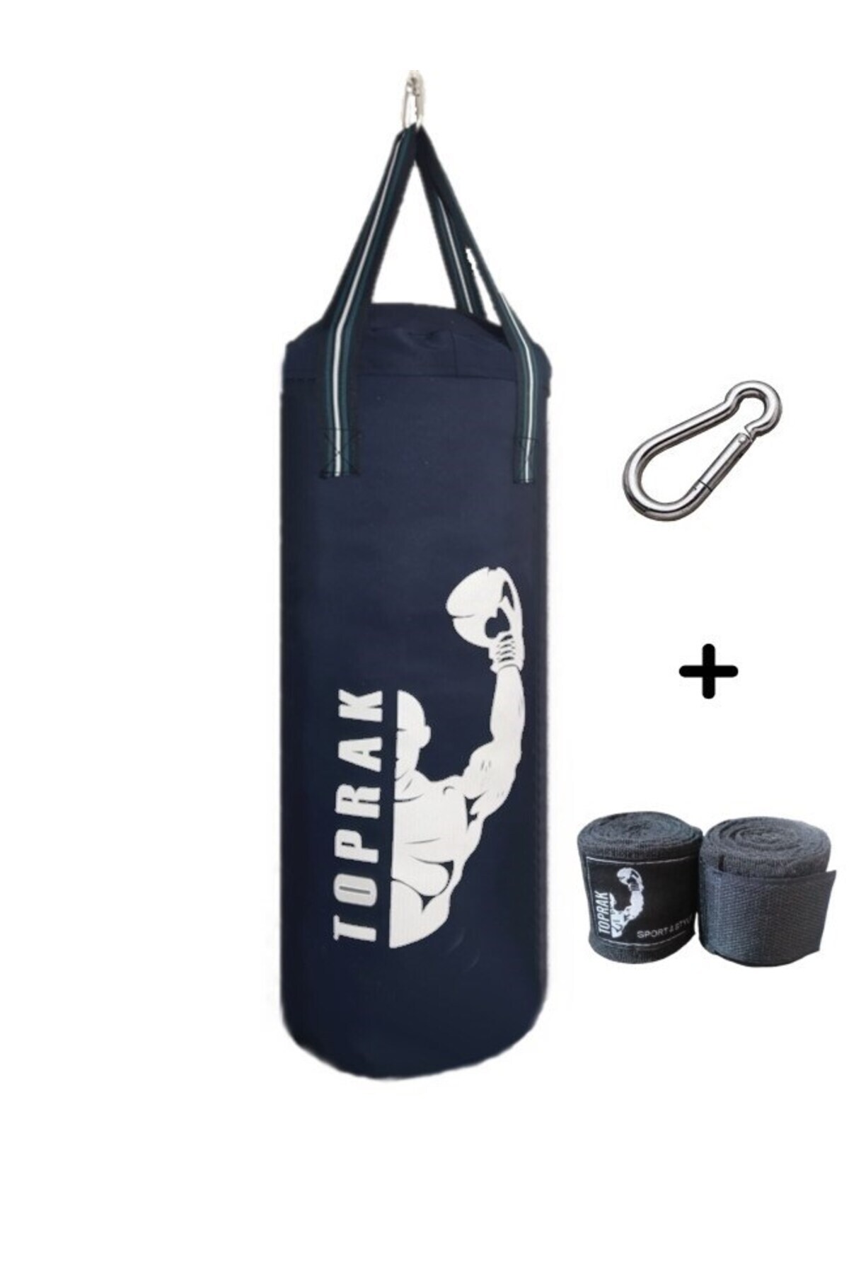 MDKConceptShop Boks Torbası Eldiven, Karabina Ve Bandaj Hediyeli İçi Dolu 60x22cm Lacivert