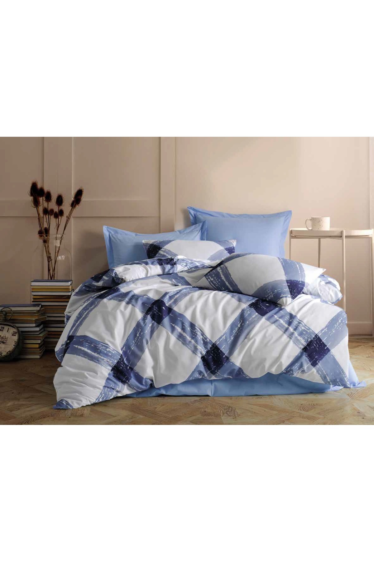 Lüks Pamuklu Çift Kişilik Nevresim Takımı Seti + Lastikli Battal Boy Çarşaf +2 Yastık Kılıflı