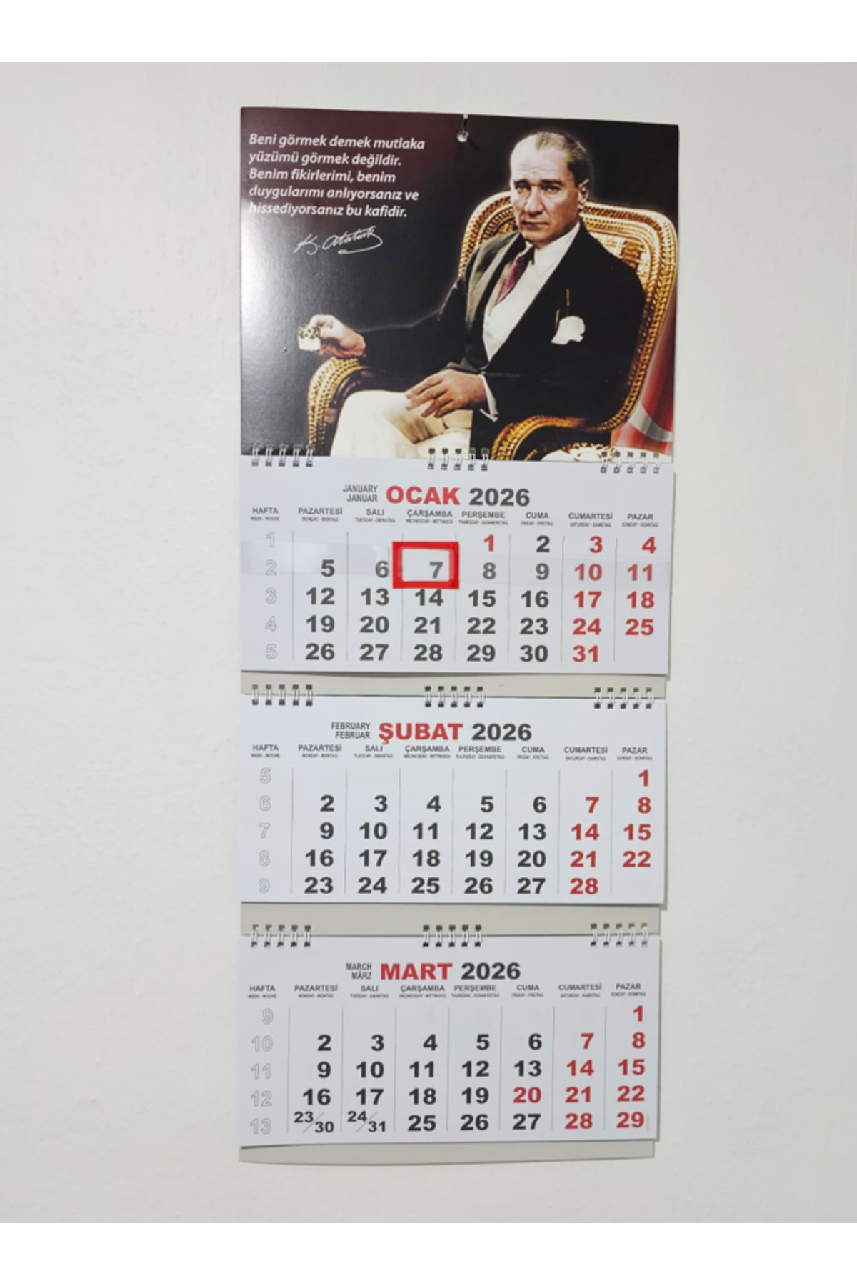 SOYLU 2026 Küçük Boy Gemici Duvar Takvimi Spiralli 27,5x65 cm