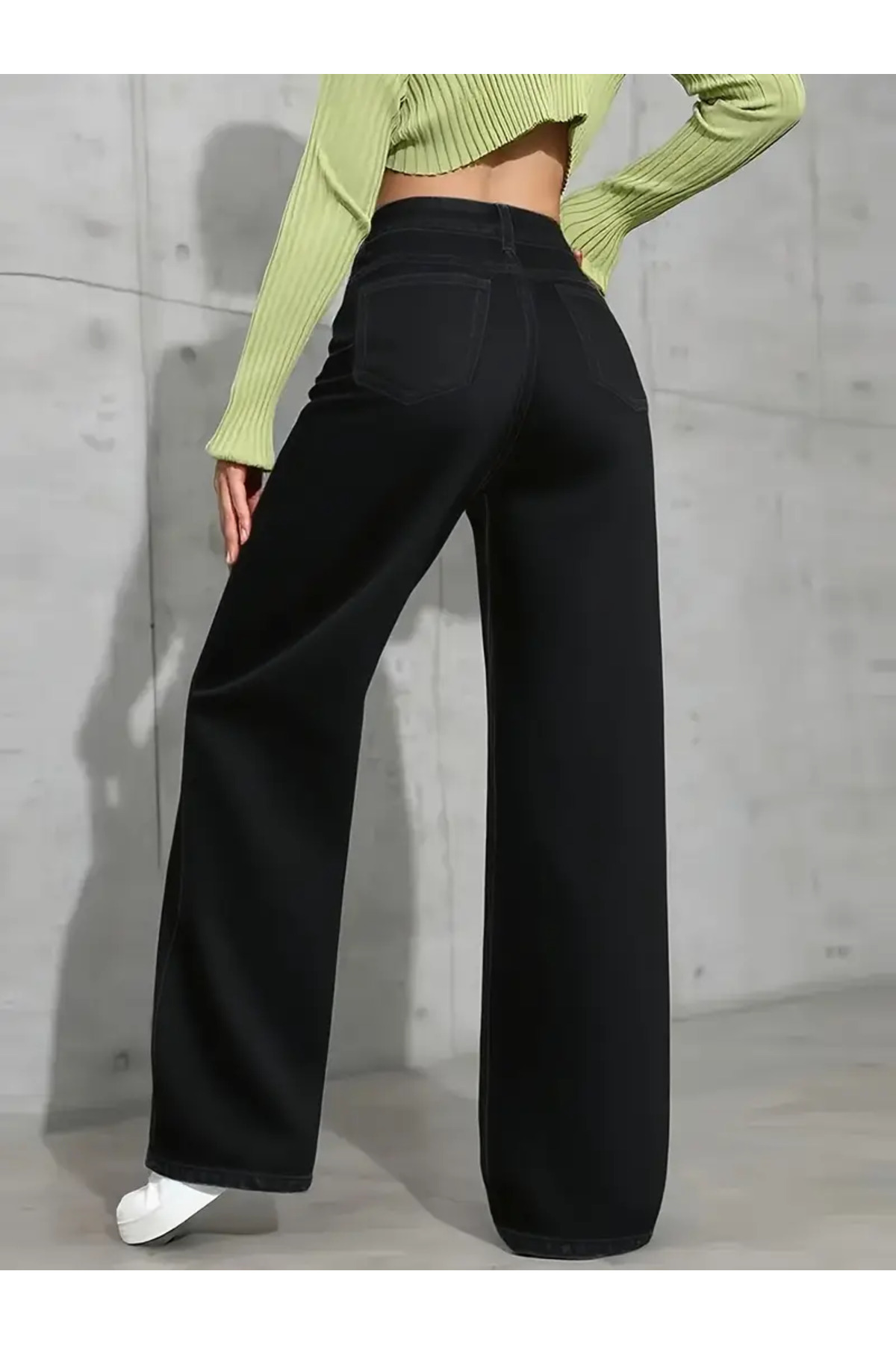 WODDİ  Adel Kadın Jeans 90's Wide Leg Siyah Süper Yüksek Bel Salaş Jean Palazzo Kot Pantolon - Görsel 3