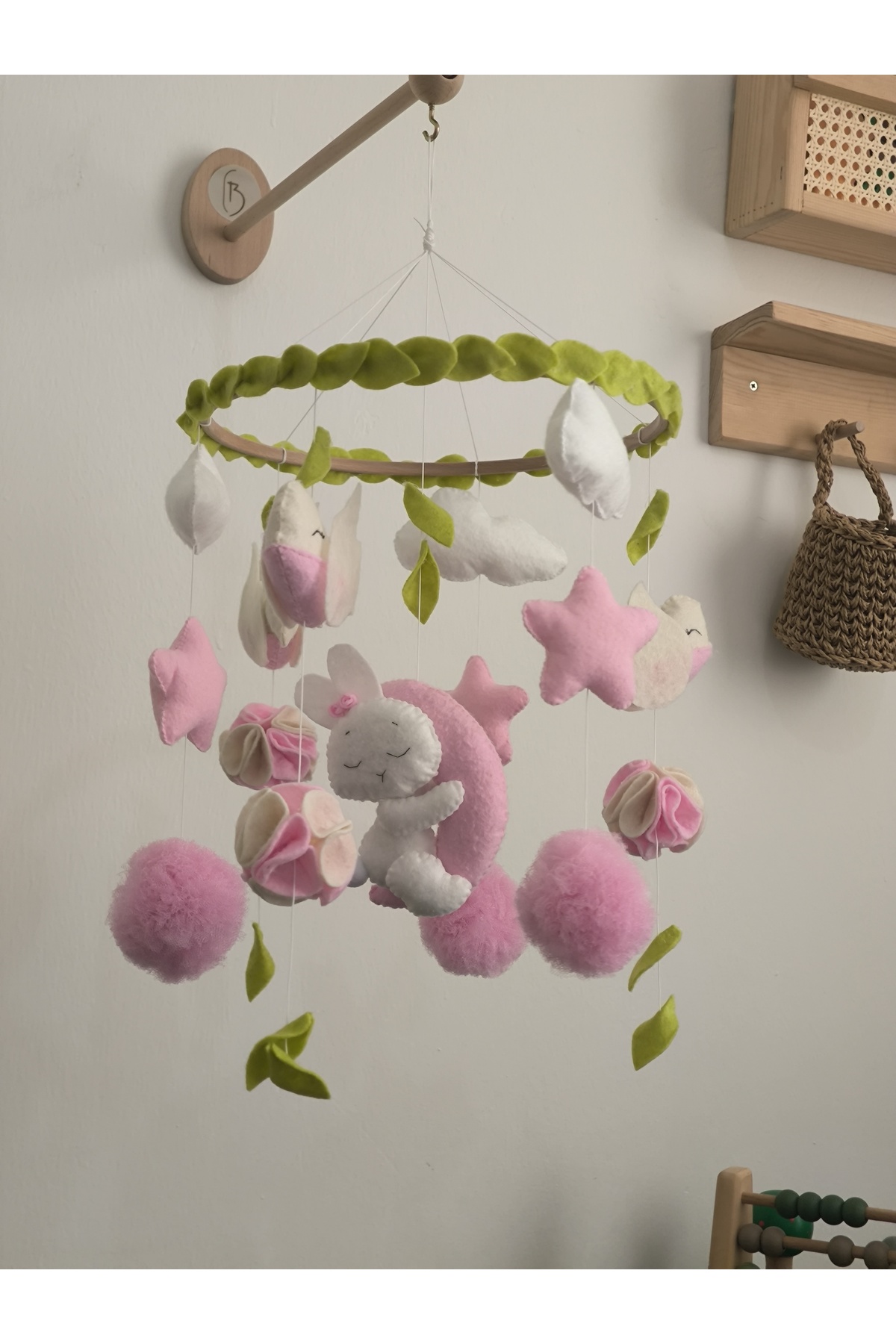 beberinos Tavşanlı Bebek / Çocuk %100 El İşçiliği Bebek Beşik Süsü Dönence fotoğrafı 2 (önizleme)